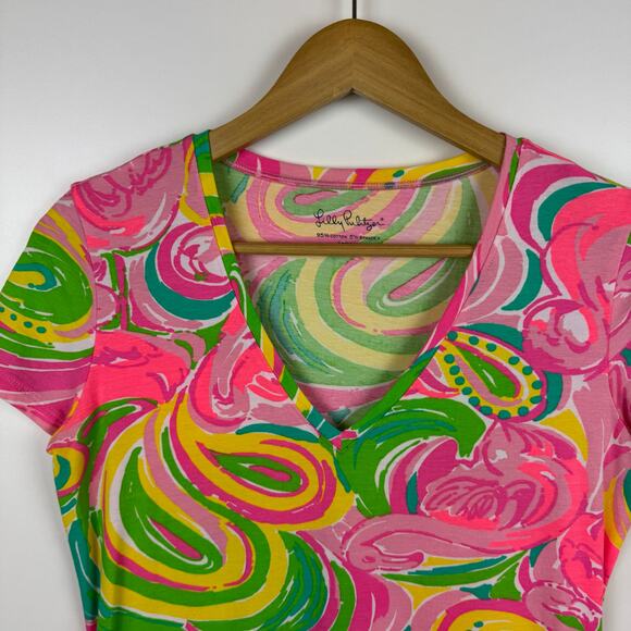 Lilly Pulitzer Womens Michele Top All Nighter V-Neck T-Shirt‎ Sz XS Psychedelic - Picture 4 of 10